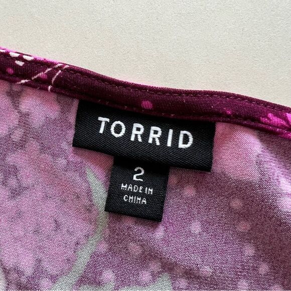 Torrid Sz 2 Studio Knit Faux Wrap Mini Dress Womens 2X (18/20) Wine Pink Floral - Picture 7 of 14